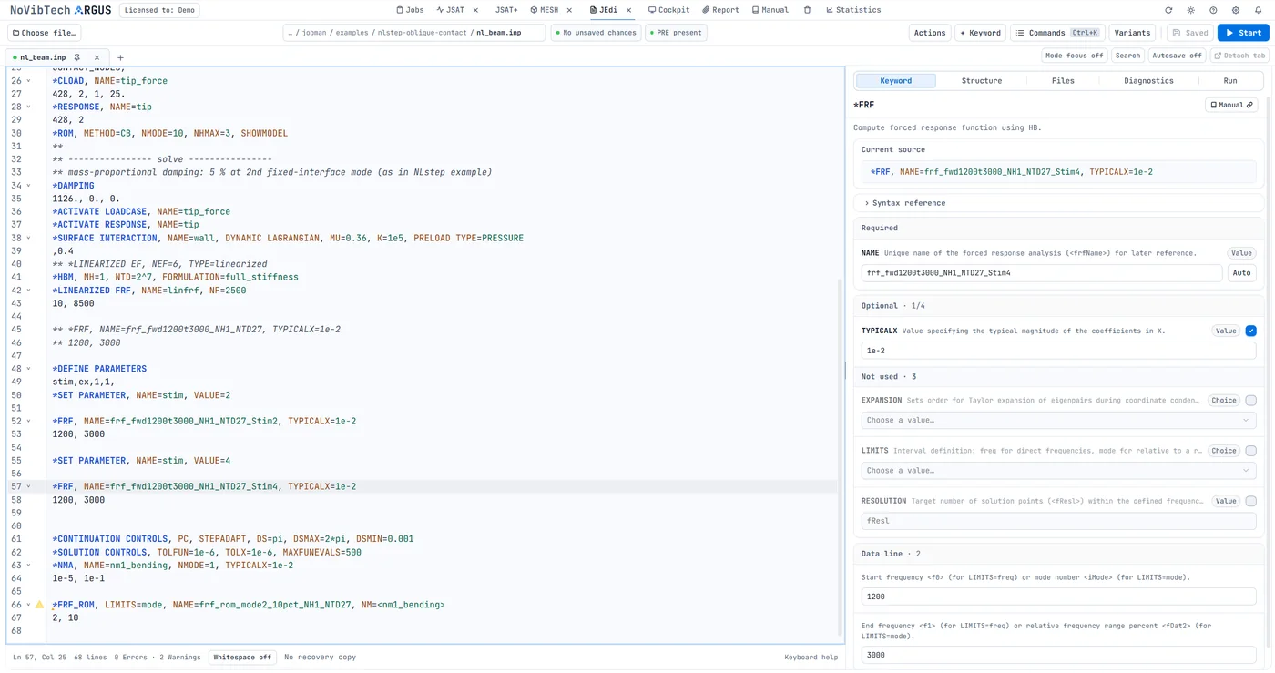 ARGUS JEdi: OrAgL-Deck links und Keyword-Inspector mit Parameterhilfe rechts.